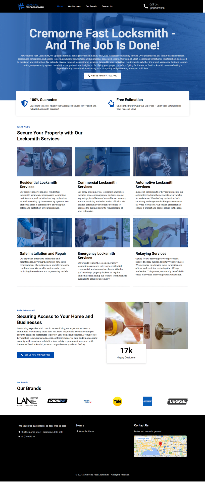 Cremorne Fast Locksmith landing page website of abu sayed